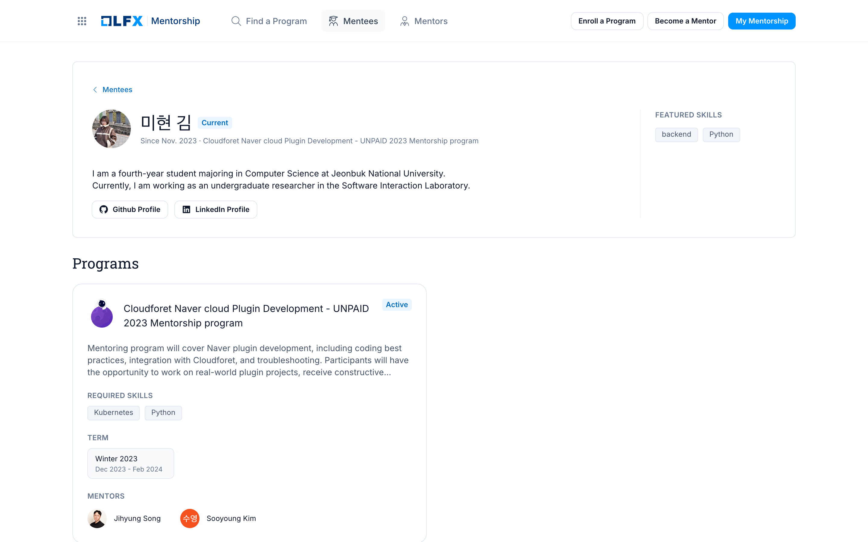 Mentee profile